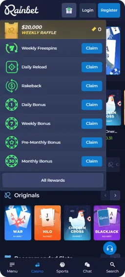 Rainbet welkomstbonus promotie pagina