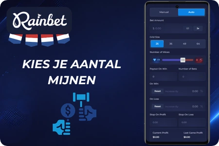 Aantal mijnen instellen op de schuif van het spel Mines bij Rainbet